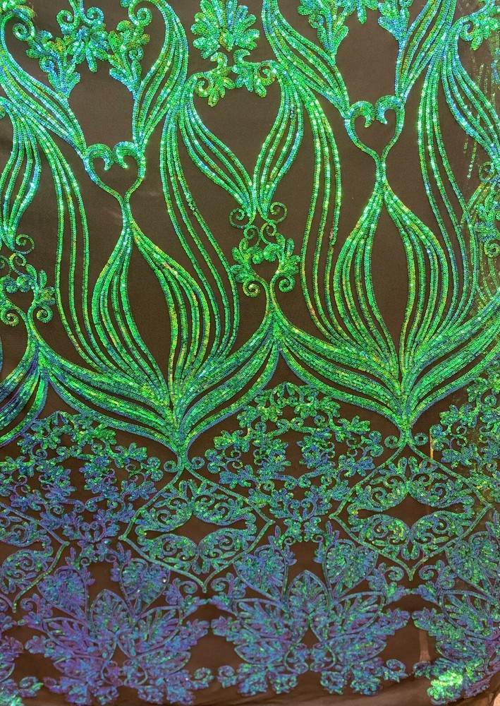 VALENTINA TEXTILE INC Damask Design Embroidered on Mesh Lace Fabric By The Yard
