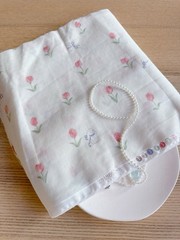 6 yds (9” width) pink tulips bunny double gauze 100% cotton fabric 260236 A04