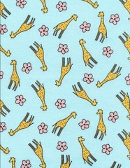 CLEARANCE – ‘JUNGLE ANIMALS’ TOSSED GIRAFFES ON AQUA JUVENILE FABRIC – TT