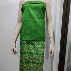 Thai Antique Silk Fabric Green Gold Silver Hand Woven100% (For Crafting)