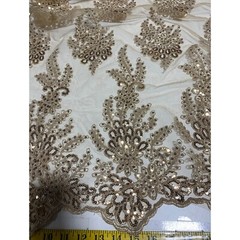Antique Gold Sequin Floral Embroidered Tulle Fabric