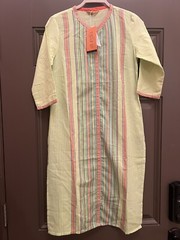 Aurelia Kurta Lime Green Striped Multi Colored Dobby Fabric Small Made In India