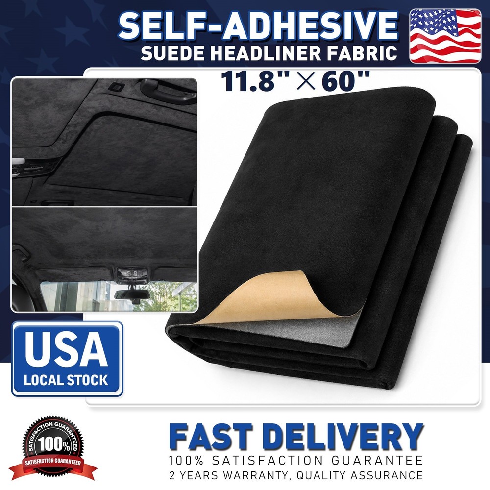 Black Suede 11.8×60″ Headliner Fabric with Adhesive Backing Car Roof Upholstery