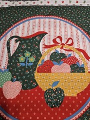 VTG Cranston Green Pitcher & Basket of Apples Fabric Panel 17×22 Grandmacore