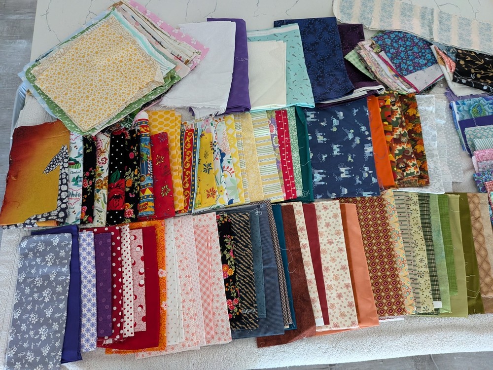 11 Pound Lot COTTON Quilt Fabric Fat Quarters and Larger, Squares, and Strips