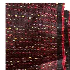 2 Yards of Fabric w/ Beautiful Colorful Small-Check Pattern & Maroon Background.