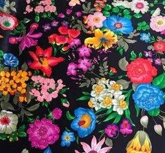 Flower Garden on Black – Silk Charmeuse Fabric
