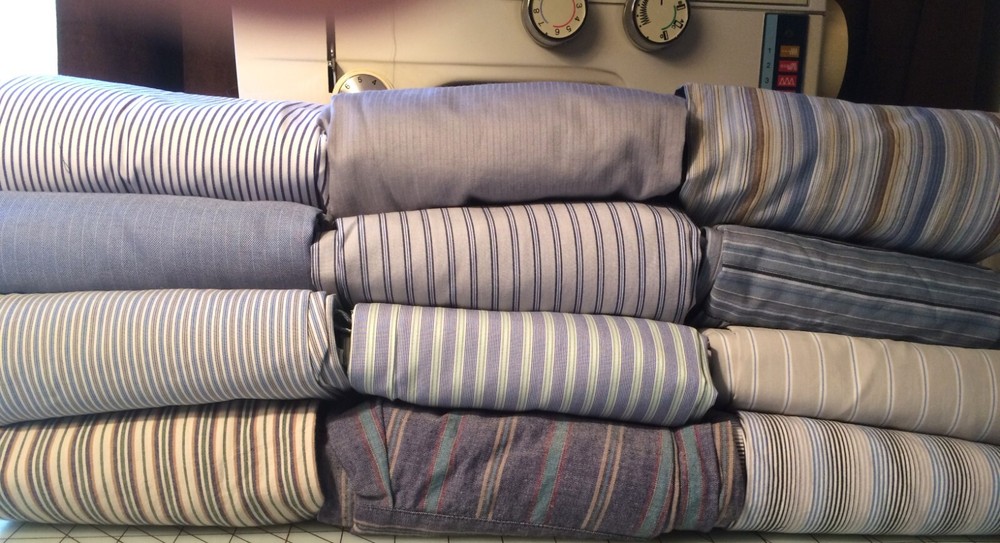 24-pc Big Scraps of 12 Men’s assorted STRIPE shirt SLEEVES 100% cotton Quilting
