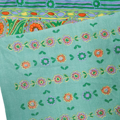 Vintage 70s Chrisali Nylon Poly Spandex Fabric 1.5yd Green Floral Border Stretch