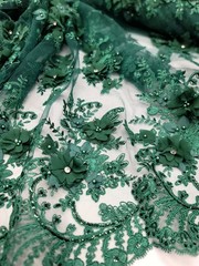 Flower Cluster Lace Fabric Hunter Green Floral Embroidered Fabric Sold By Yard