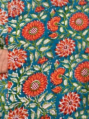 5 Yard Hand Block Print Handmade Cotton Indian Natural Multi Floral Print Fabric