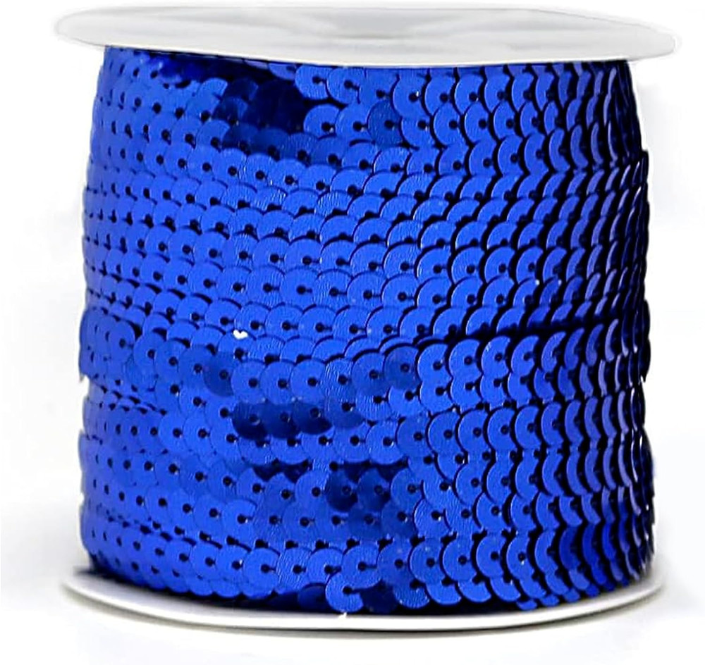 Royal Blue 6Mm Crafts round Flat Sequin Strip Trim on Strings for Crafts, Fringe
