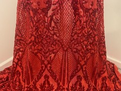 RED 4way Stretch Sequins Fabric 50” Width Sold By The Yard