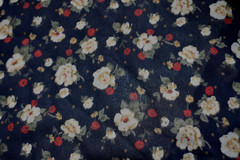 MULTI FLOWER PRINT ON NAVY BLUE SHEER 100% POLYESTER FABRIC 30X45 INCHES