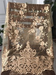 Teagan GOLD Damask Design Embroidered on Mesh Lace Fabric by the Yard – 10027