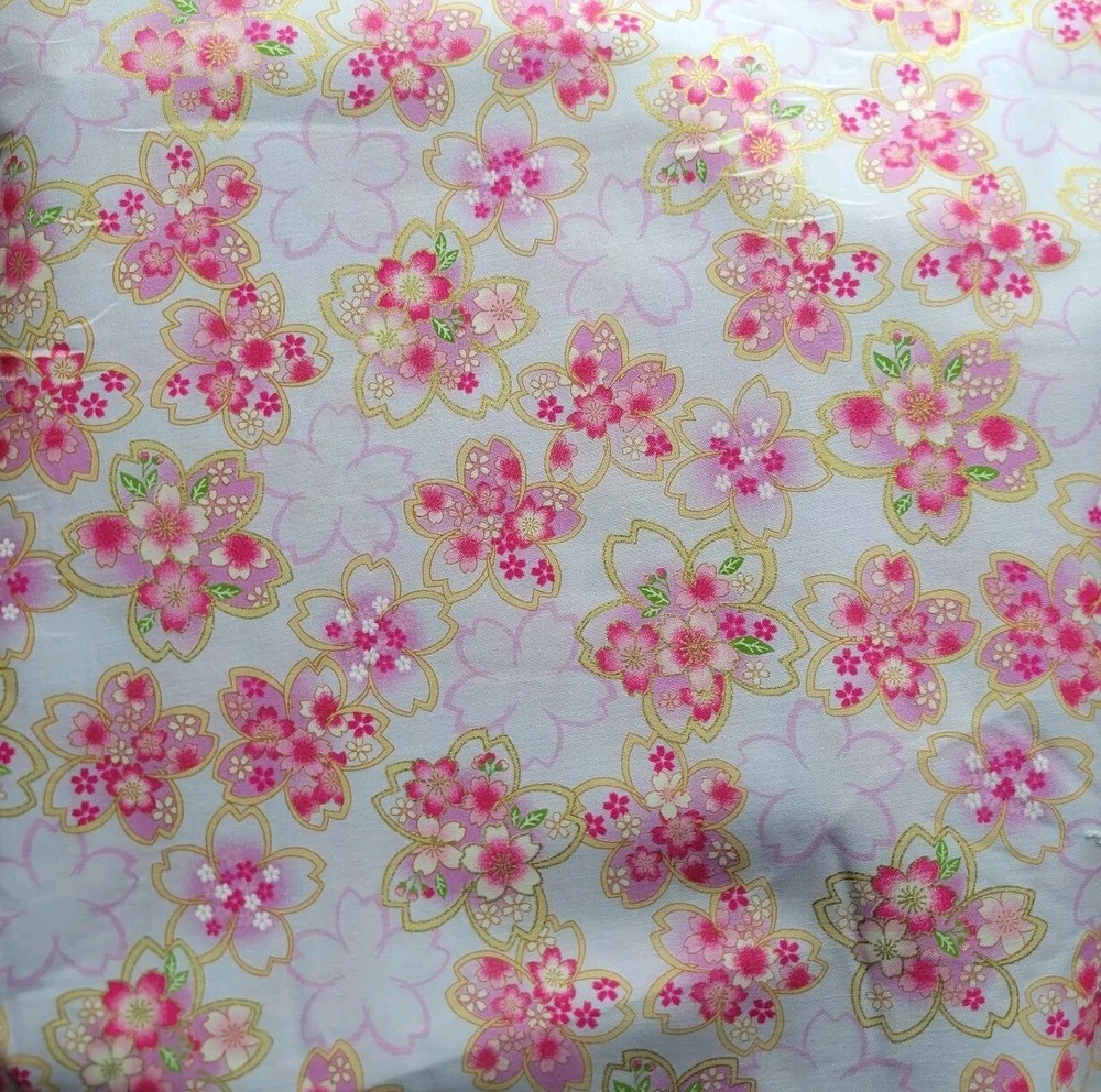Larger Sakura Flowers w/ Met. Gold on Palest Pink – Japanese Cotton Shirting