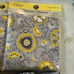 Fabric Central Sunny Collection Fat Quarter Eighths Charm Pack Lot Yellow Grey