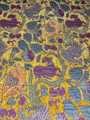 Vtg Chenille Upholstery Fabric Renaissance Medieval Style Animals/Bird-2 3/8×48”