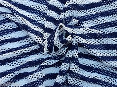 Navy White Stripe Cotton Spandex Fishnet Fabric Knit By the Yard