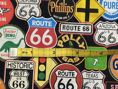 ROUTE 66 Travel SOUVENIR Pennants CARS Road Signs COTTON FABRIC Lot 4 pieces