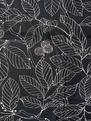 2004 IKEA Maria Astrom Black White Leaves Upholster Fabric 58″ x 3 Yards 32″