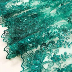 Melody HUNTER GREEN Polyester Floral Embroidery with Sequins on Mesh Lace Fabri