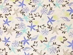 Seashells Starfish Cotton Fabric Cream Aqua Periwinkle 100% 52″W Yard-CTPR17