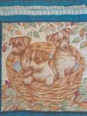 PRINTED PADDED PILLOWS TOPS or QUILT BLOCKS- 17″×17″ LOT OF (6) HORSES PUPPIES