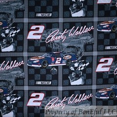 BonEFul FQ Cotton Quilt Black White B&W Nascar Race Car 2 Rusty Wallace Block US