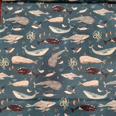 Watercolor Sea Life & Whales on Teal Cotton Shirting/Quilting !Adorbs! OEKO-TEX