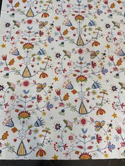 IKEA Alfhild Fagel Cotton Fabric Folk Art Bird Floral Rare 59×81” -2 Yards