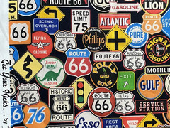 ROUTE 66 Travel SOUVENIR Pennants CARS Road Signs COTTON FABRIC Lot 4 pieces