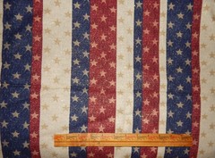Patriotic fabric stars stripe Heart America red blue tan USA cotton sparkle yd