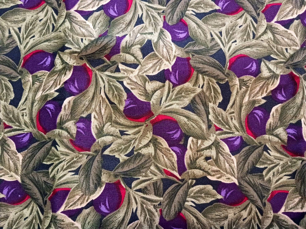 Lush Deep Green Purple Red Botanical Floral Print Cotton Fabric 42×50″ by JoAnn