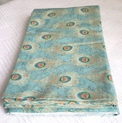 Teal Indian Peacock Feathers Fabric 2 Yds X 43″ Suzanne Nicoll Springs Creative