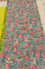 Flowers(Pink Yellow Blue White) on Blue*Cranston * 100% Cotton Remnant* 8″ x 21″