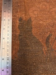 Black Cat Under the Moon Linen Fabric Panel | Primitive Folk Art | 12×17 Inch