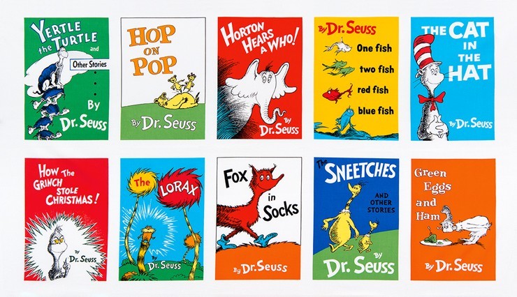 Dr Seuss FABRIC PANEL 10 Block 100% cotton panel appr 23 x 44 – Fabric NOT books