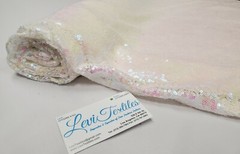 Iridescent White Glitz Sequins Fabric / 3mm Sequin on Poly Mesh BTY