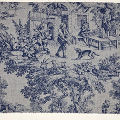 VTG 1986 Blue Grey Toile Drapery Fabric House Party House N Home Remnant 16Lx43W