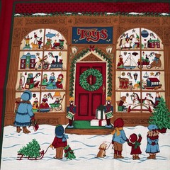 Cranston Print Works Co Christmas TOY SHOP Vintage Fabric Panel 42 x 17” RARE