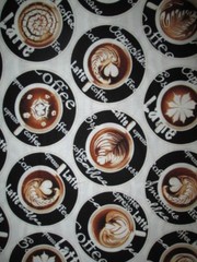 COFFEE LATTE CAPPUCHINO ESPRESSO CUPS BLACK COTTON FABRIC FQ