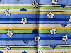 FABRIC TRADITION 2005~Blue White Yellow Green~THIN STRIPES~Smal Flower Head Toss