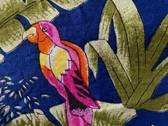 3 Yards 42″ Wide Fabric Blue Fuchsia Pink Toucan Parrots Tropical Jungle Palms