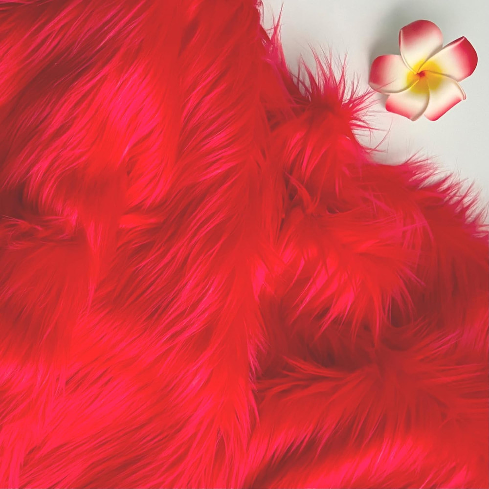 Bianna Fire Red Faux Fur Fabric, by the Yard, American Seller, Luxury Shag Shagg