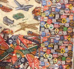 ROUTE 66 Travel SOUVENIR Pennants CARS Road Signs COTTON FABRIC Lot 4 pieces