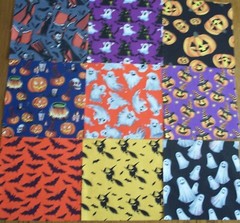 54 Halloween 5″ Quilt Squares Charm pack Pumpkins Bats Ghosts Vampires