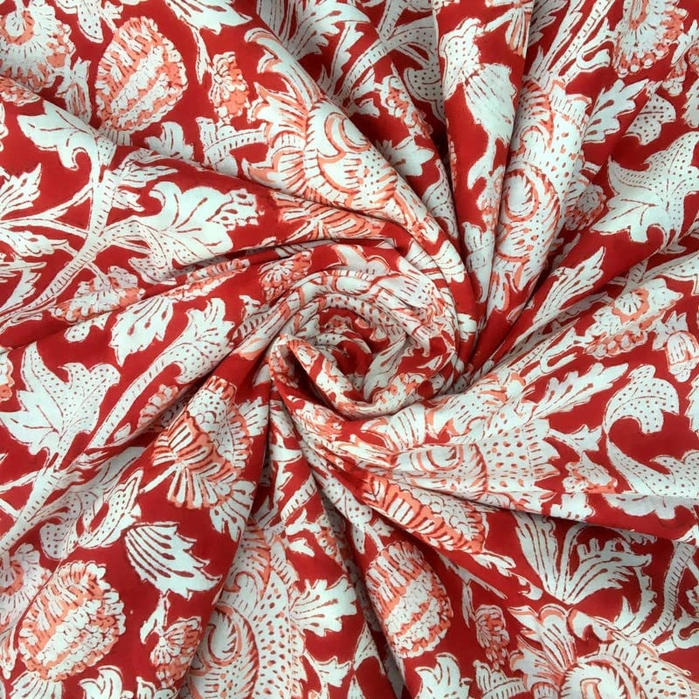 E-Tailor® Indian Handmade Ethnic 100% Cotton Running Hand Block Print Natur