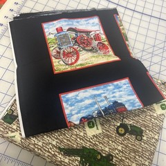 John Deere Fabric Lot With Vintage Tractor Panel & 4 Yards Tractor Fabric