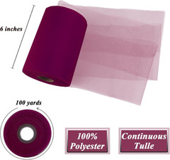 Wine Red Tulle Fabric Roll 6 Inch by 100 Yards Soft Polyester Craft Spool for